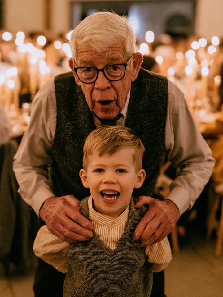 Grandfather and child posing together